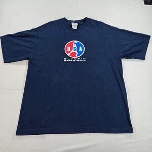 Made in USA Olympic Basketball Short Sleeve Blue T-Shirt Men's Size XL Vintage